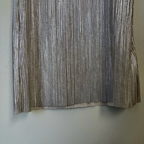 H&M Silver Gold Pleated Sheath Midi Dress | Size XS - Picture 9 of 10